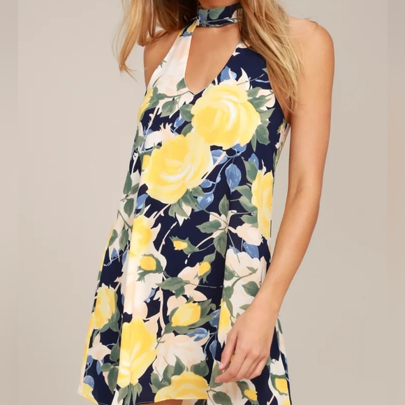 Lulus Dresses & Skirts - Lulu's Part of Your World Navy Blue Floral Print Swing Dress Size Small